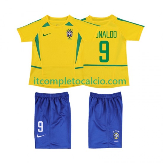 Maglia Brasile Ronaldo 9 Retro Divisa Home 2002 Manica Corta ,Bambino