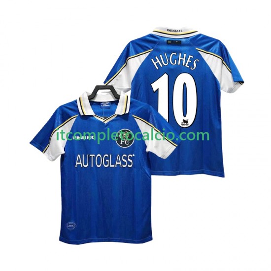 Maglia Chelsea HUGHES 10 1997 Retro Divisa Home 1999 Manica Corta ,Uomo