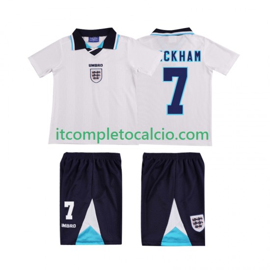 Maglia Inghilterra Beckham 7 1996 Retro Divisa Home Manica Corta ,Bambino