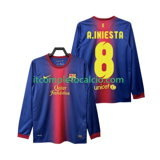 Maglia FC Barcelona A INIESTA 8 2012 2013 Retro Divisa Home Manica Lunga ,Uomo