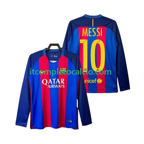 Maglia FC Barcelona Lionel Messi 10 2016 2017 Retro Divisa Home Manica Lunga ,Uomo
