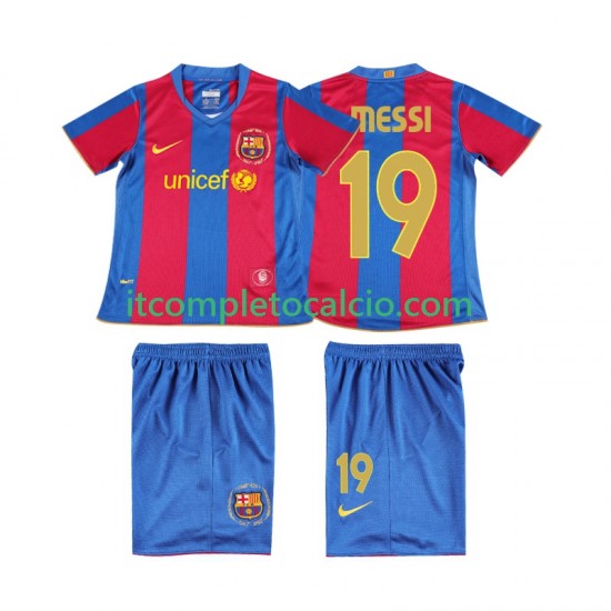 Maglia FC Barcelona Lionel Messi 19 2007 Retro Divisa Home 2008 Manica Corta ,Bambino