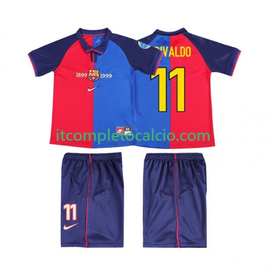 Maglia FC Barcelona RIVALDO 11 2000 Retro Divisa Home 1999 Manica Corta ,Bambino