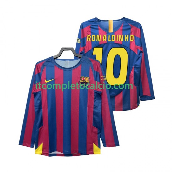 Maglia FC Barcelona RONALDINHO 10 Champions League 2005 Retro Divisa Home 2006 Manica Lunga ,Uomo