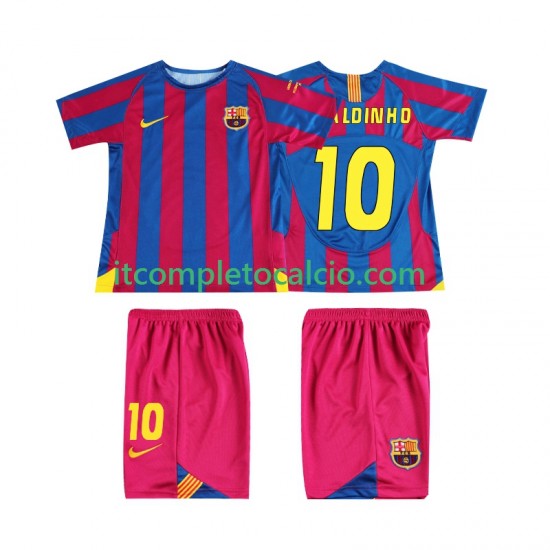 Maglia FC Barcelona RONALDINHO 10 Champions League 2005 Retro Divisa Home 2006 Manica Corta ,Bambino