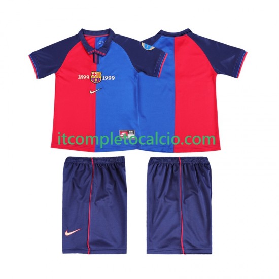 Maglia FC Barcelona 2000 Retro Divisa Home 1999 Manica Corta ,Bambino