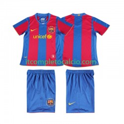 Maglia FC Barcelona 2007 Retro Divisa Home 2008 Manica Corta ,Bambino