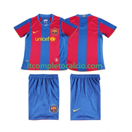 Maglia FC Barcelona 2007 Retro Divisa Home 2008 Manica Corta ,Bambino