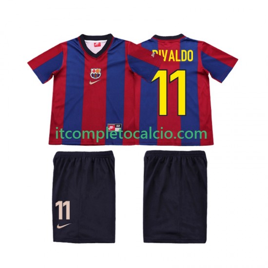 Maglia FC Barcelona Ronaldo 11 Retro Divisa Home 1998 1999 Manica Corta ,Bambino