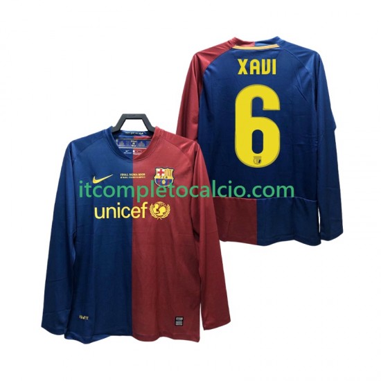 Maglia FC Barcelona XAVI 6 Champions League 2009 Retro Divisa Home 2008 Manica Lunga ,Uomo