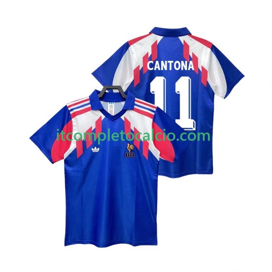Maglia Francia CANTONA 11 1990 Retro Divisa Home Manica Corta ,Uomo