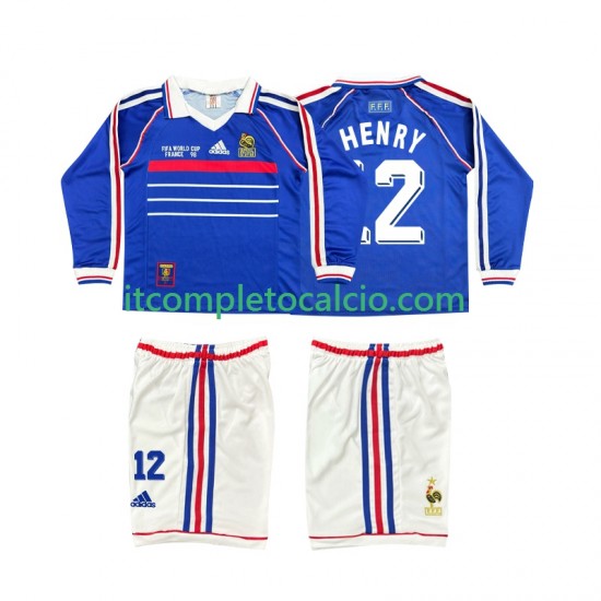Maglia Francia Henry 12 Retro Divisa Home 1998 Manica Lunga ,Bambino