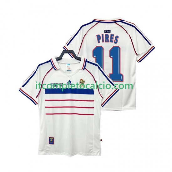 Maglia Francia PIRES 11 Retro Divisa Away 1998 Manica Corta ,Uomo