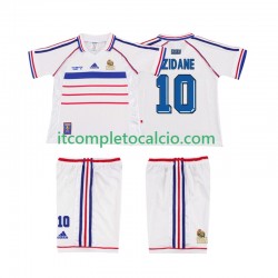 Maglia Francia ZIDANE 10 Retro Divisa Away 1998 Manica Corta ,Bambino