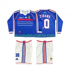 Maglia Francia ZINANE 10 Retro Divisa Home 1998 Manica Lunga ,Bambino