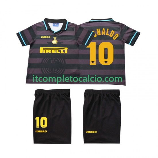 Maglia Inter Milan Ronaldo 10 1997 Retro Terza Divisa 1998 Manica Corta ,Bambino