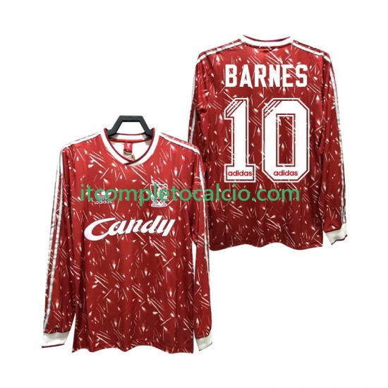 Maglia Liverpool BARNES 10 1989 1991 Retro Divisa Home Manica Lunga ,Uomo