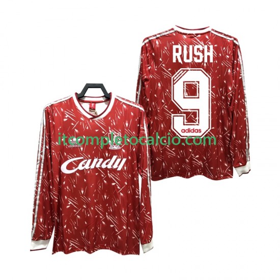 Maglia Liverpool Rush 9 1989 1991 Retro Divisa Home Manica Lunga ,Uomo