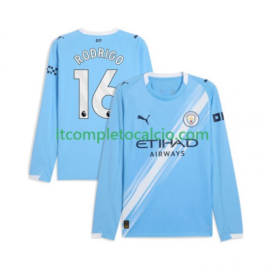 Maglia Manchester City Rodrigo Hernandez 16 Divisa Home 2025-2026 Manica Lunga ,Uomo