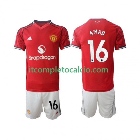 Maglia Manchester United Amad Diallo 16 Divisa Home 2025-2026 Manica Corta ,Bambino