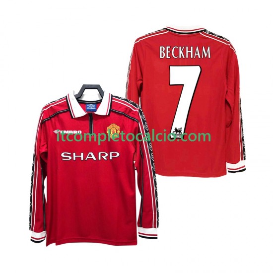 Maglia Manchester United BECKHAM 7 Retro Divisa Home 1998 1999 Manica Lunga ,Uomo