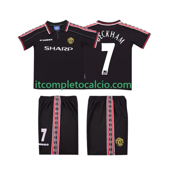 Maglia Manchester United Beckham 7 Retro Divisa Away 1998 1999 Manica Corta ,Bambino