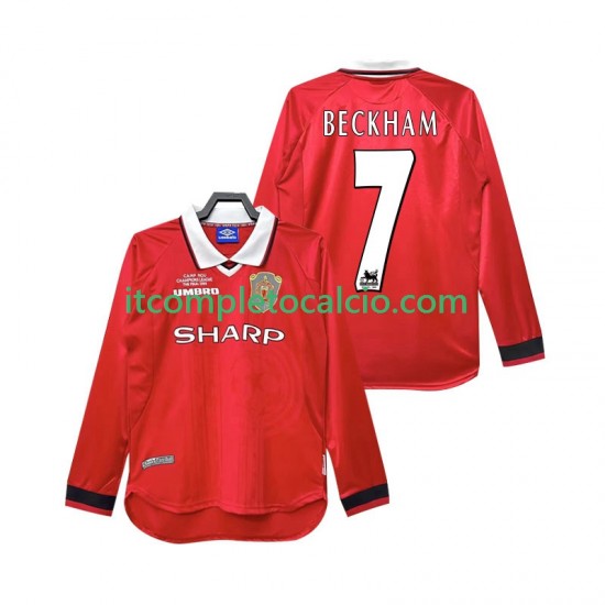 Maglia Manchester United Beckham 7 2000 Retro Divisa Home 1999 Manica Lunga ,Uomo