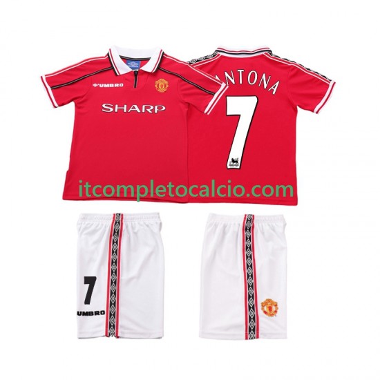 Maglia Manchester United CONTONA 7 Retro Divisa Home 1998 1999 Manica Corta ,Bambino
