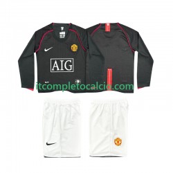 Maglia Manchester United 2007 Retro Divisa Away 2008 Manica Lunga ,Bambino