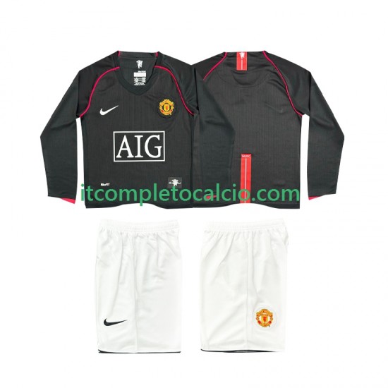 Maglia Manchester United 2007 Retro Divisa Away 2008 Manica Lunga ,Bambino