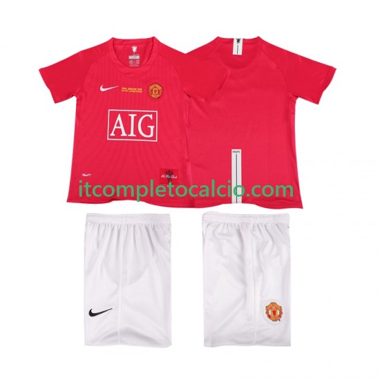 Maglia Manchester United Champions League 2007 Retro Divisa Home 2008 Manica Corta ,Bambino