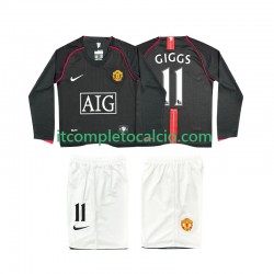 Maglia Manchester United GIGGS 11 2007 Retro Divisa Away 2008 Manica Lunga ,Bambino