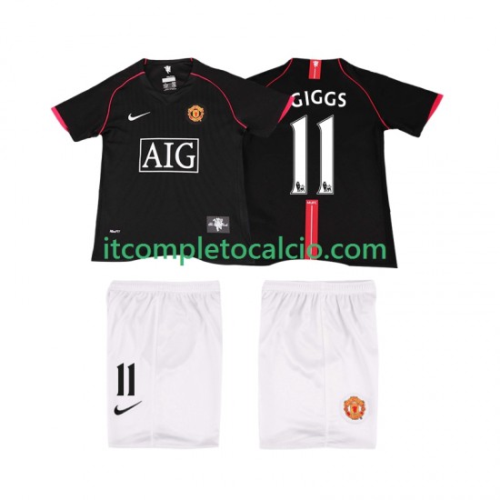 Maglia Manchester United GIGGS 11 2007 Retro Divisa Away 2008 Manica Corta ,Bambino
