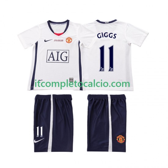 Maglia Manchester United GIGGS 11 Champions League 2009 Retro Divisa Away 2008 Manica Corta ,Bambino