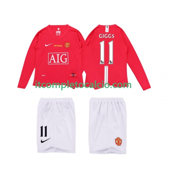 Maglia Manchester United GIGGS 11 Premier League 2009 Retro Divisa Home 2008 Manica Lunga ,Bambino