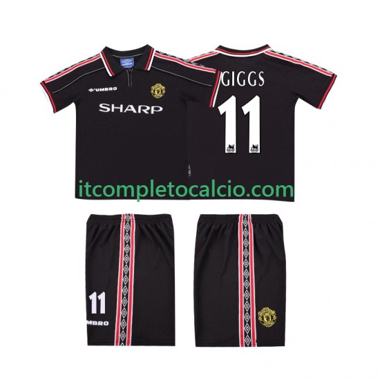 Maglia Manchester United GIGGS 11 Retro Divisa Away 1998 1999 Manica Corta ,Bambino