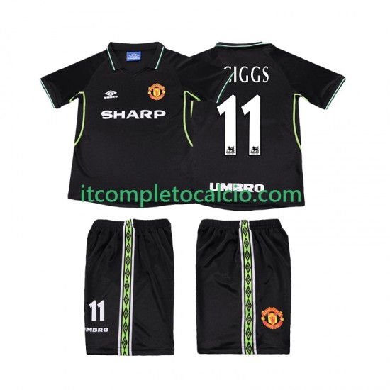 Maglia Manchester United GIGGS 11 Retro Terza Divisa 1998 1999 Manica Corta ,Bambino