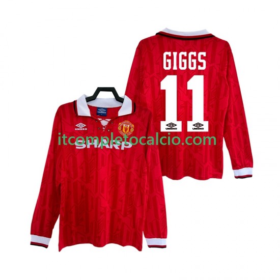 Maglia Manchester United GIGGS 11 1992 Retro Divisa Home 1994 Manica Lunga ,Uomo