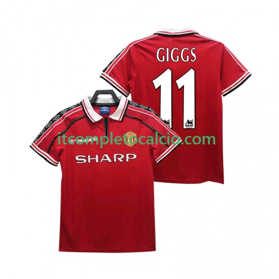 Maglia Manchester United GIGGS 11 Retro Divisa Home 1998 1999 Manica Corta ,Uomo