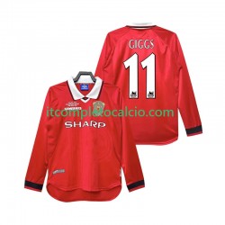 Maglia Manchester United Giggs 11 2000 Retro Divisa Home 1999 Manica Lunga ,Uomo