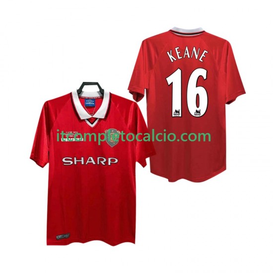 Maglia Manchester United Keane 16 2000 Retro Divisa Home 1999 Manica Corta ,Uomo