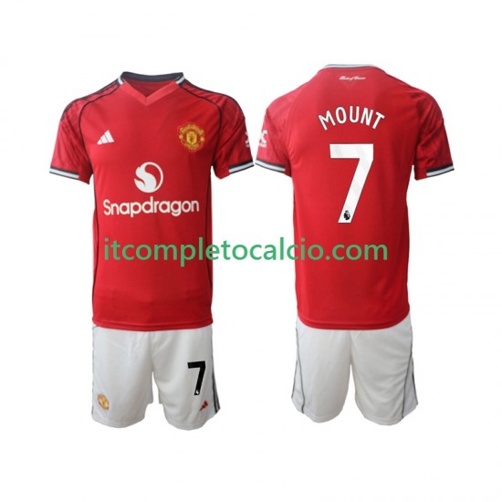 Maglia Manchester United Mason Mount 7 Divisa Home 2025-2026 Manica Corta ,Bambino