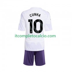 Maglia Manchester United Matheus Cunha 10 Divisa Away 2025-2026 Manica Corta ,Bambino