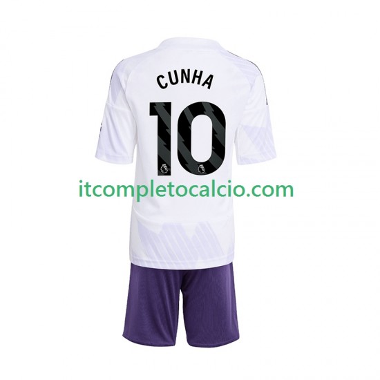 Maglia Manchester United Matheus Cunha 10 Divisa Away 2025-2026 Manica Corta ,Bambino