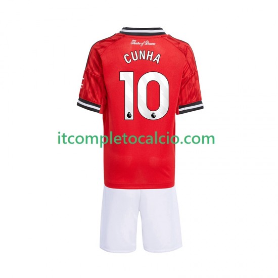 Maglia Manchester United Matheus Cunha 10 Divisa Home 2025-2026 Manica Corta ,Bambino
