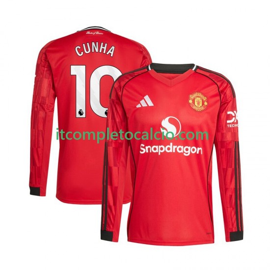Maglia Manchester United Matheus Cunha 10 Divisa Home 2025-2026 Manica Lunga ,Uomo