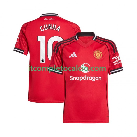 Maglia Manchester United Matheus Cunha 10 Divisa Home 2025-2026 Manica Corta ,Uomo