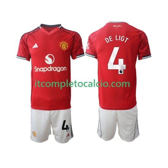 Maglia Manchester United Matthijs de Ligt 4 Divisa Home 2025-2026 Manica Corta ,Bambino