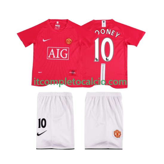 Maglia Manchester United ROONEY 10 Premier League 2007 Retro Divisa Home 2008 Manica Corta ,Bambino