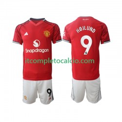 Maglia Manchester United Rasmus Hojlund 9 Divisa Home 2025-2026 Manica Corta ,Bambino